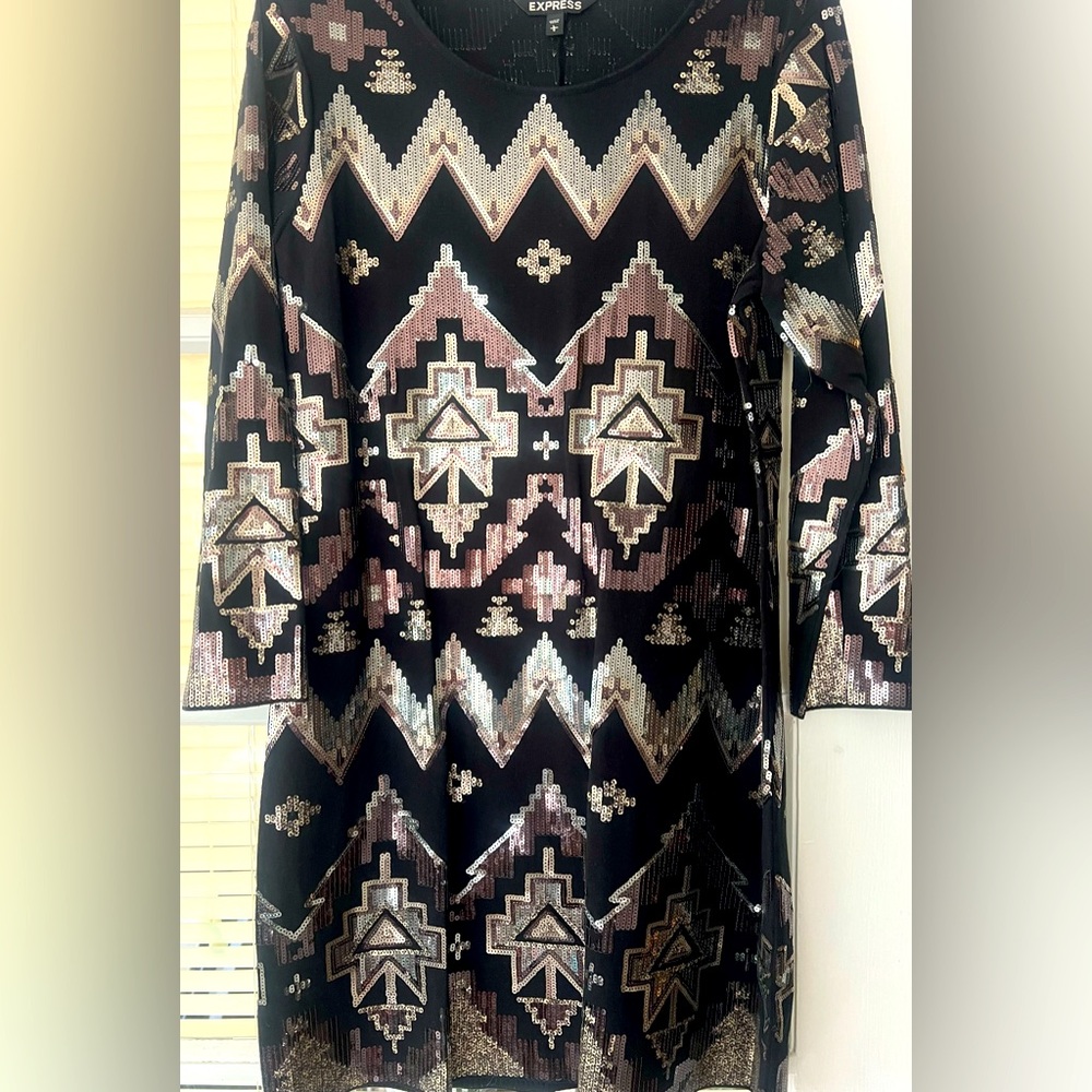 Express Black And Multi Color Metallic Sequins Mi… - image 1